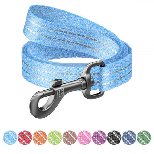 Повідець для собак з відновленої бавовни WAUDOG Re-cotton світловідбивний, блакитного кольору (150-500 см)
