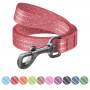 Поводок для собак из восстановленного хлопка WAUDOG Re-cotton светоотражающий, красного цвета (150-500 см)