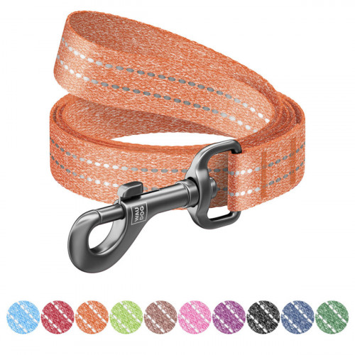 Поводок для собак из восстановленного хлопка WAUDOG Re-cotton светоотражающий, оранжевого цвета (150-500 см)
