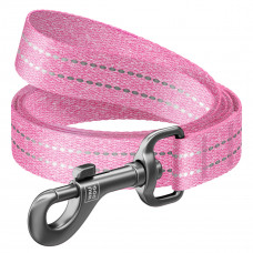 Поводок для собак из восстановленного хлопка WAUDOG Re-cotton светоотражающий, розового цвета (150-500 см)