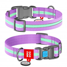 Светонакопительный нейлоновый ошейник для собак WAUDOG Nylon фиолетового цвета, пластиковый фастекс