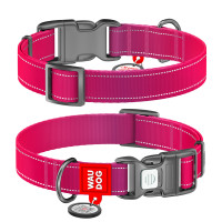 Нашийник для собак WAUDOG Nylon Mono рожевого кольору, світловідбивний, пластиковий фастекс