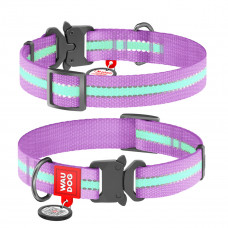 Светонакопительный нейлоновый ошейник для собак WAUDOG Nylon фиолетового цвета, металлический фастекс