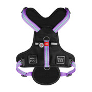Шлея для собак безпечна WAUDOG Nylon з QR-паспортом, металева пряжка-фастекс, чорна з фіолетовим - фото 5
