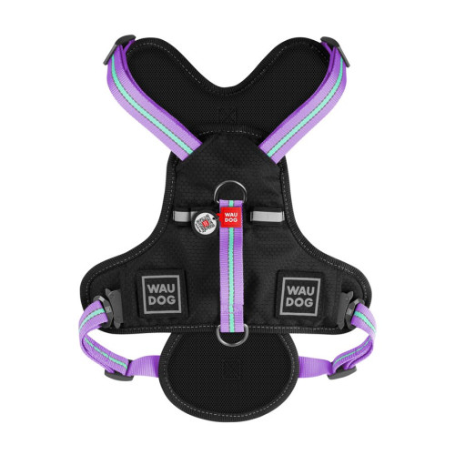 Шлея для собак безпечна WAUDOG Nylon з QR-паспортом, металева пряжка-фастекс, чорна з фіолетовим - фото 5
