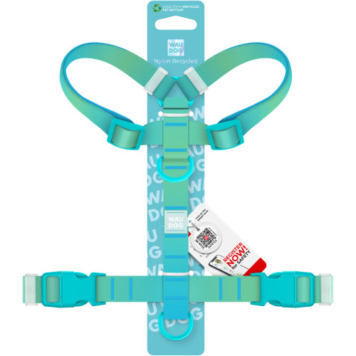 Шлея для собак анатомічна Н-подібна WAUDOG Nylon Recycled "Градієнт Блакитний"