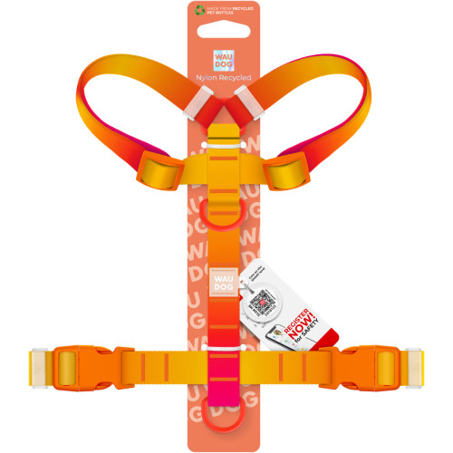 Шлея для собак анатомічна Н-подібна WAUDOG Nylon Recycled "Градієнт Помаранчевий"