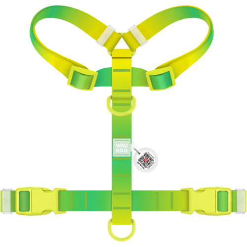 Шлея для собак анатомічна Н-подібна WAUDOG Nylon Recycled "Градієнт Салатовий"