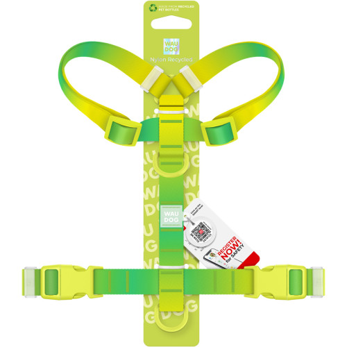 Шлея для собак анатомічна Н-подібна WAUDOG Nylon Recycled "Градієнт Салатовий"