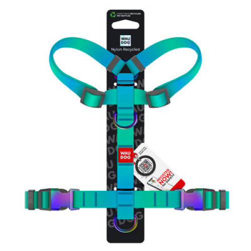 Шлея для собак анатомічна Н-подібна WAUDOG Nylon Recycled "Градієнт Блакитний"