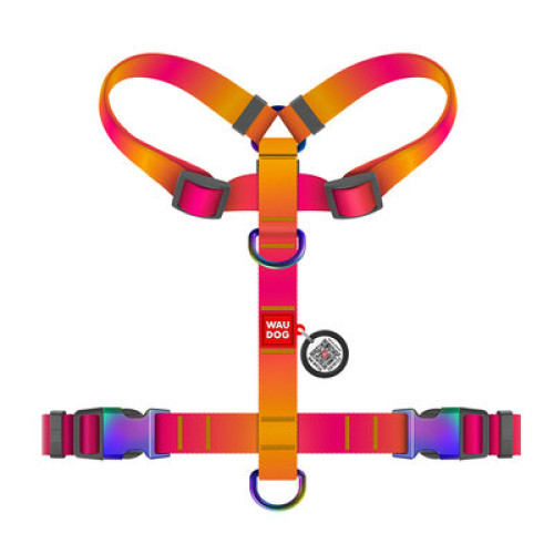 Шлея для собак анатомічна Н-подібна WAUDOG Nylon Recycled "Градієнт Помаранчевий"