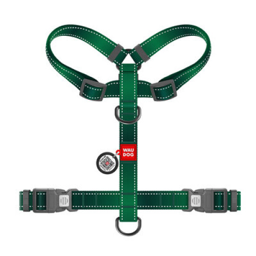 Шлея для собак Н-подібна світловідбивна WAUDOG Nylon Mono колір "Зелений"
