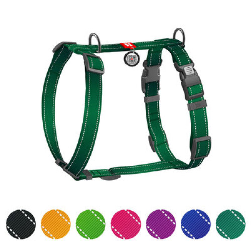 Шлея для собак Н-подібна світловідбивна WAUDOG Nylon Mono колір "Зелений"