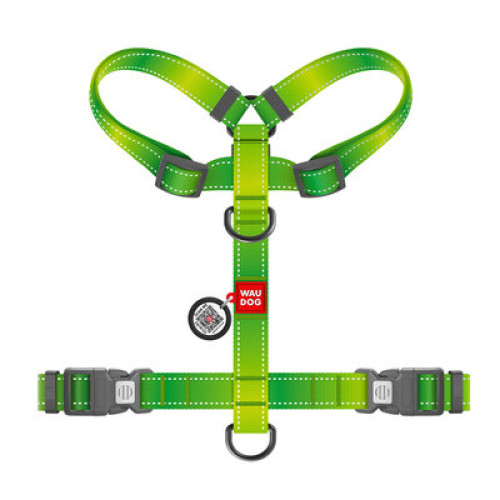 Шлея для собак Н-подібна світловідбивна WAUDOG Nylon Mono колір "Салатовий"