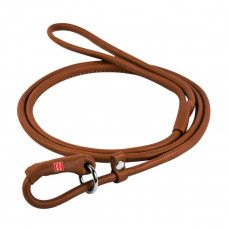 Поводок-удавка для собак кожаный WAUDOG Soft, круглый, коричневого цвета, 135 см