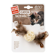 Плетений м'ячик GiGwi Catch&scratch з дзвіночком та пір'ям для котів WAUDOG - фото 2