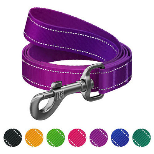 Поводок для собак нейлоновый WAUDOG Nylon Mono, светоотражающий, фиолетового цвета
