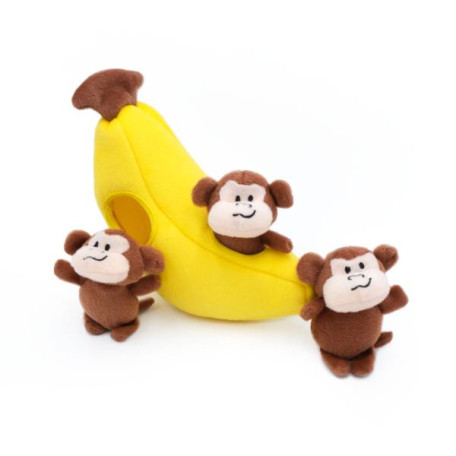 Мягкая игрушка-головоломка Zippy Burrow Monkey 'n Banana с пищалкой желтая для собак ZippyPaws
