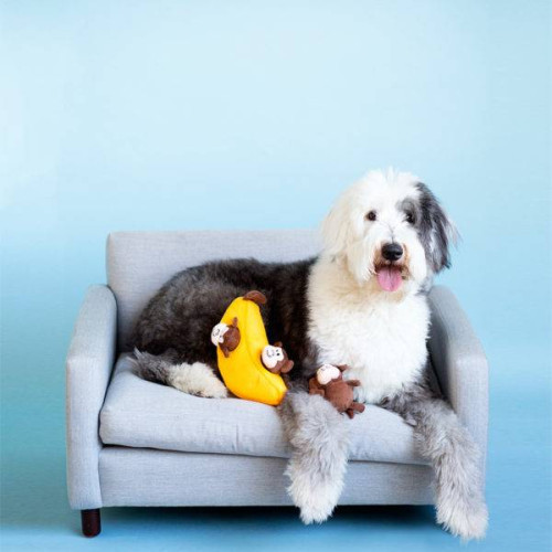 М'яка іграшка-головоломка Zippy Burrow Monkey 'n Banana з пищалкою жовта для собак ZippyPaws