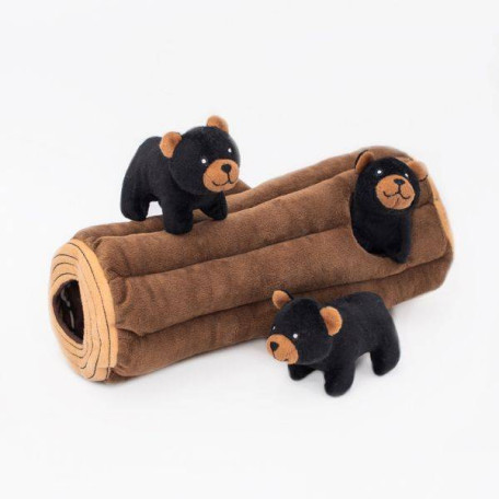 Интерактивная мягкая игрушка Zippy Burrow Black Bear Log с пищалками коричневая с черным для собак ZippyPaws