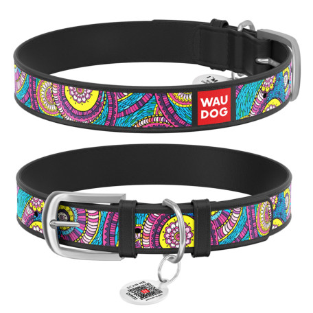 Нашийник WAUDOG Design з малюнком “Казка”, чорна преміум шкіра, металева пряжка Нашийник WAUDOG Design з малюнком “Казка”, чорна преміум шкіра, металева пряжка