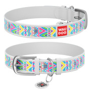 Нашийник WAUDOG Design з малюнком “Інді”, біла преміум шкіра, металева пряжка - фото 1
