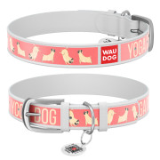 Нашийник WAUDOG Design з малюнком “Йога-пес”, біла преміум шкіра, металева пряжка - фото 1