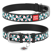 Нашийник WAUDOG Design з малюнком “Снігові квіти”, чорна преміум шкіра, металева пряжка - фото 1