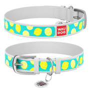 Нашийник WAUDOG Design з малюнком “Лимони”, біла преміум шкіра, металева пряжка - фото 1