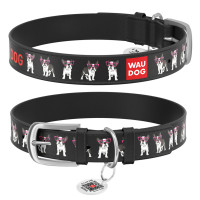 Нашийник WAUDOG Design з малюнком “Хіпстер”, чорна преміум шкіра, металева пряжка