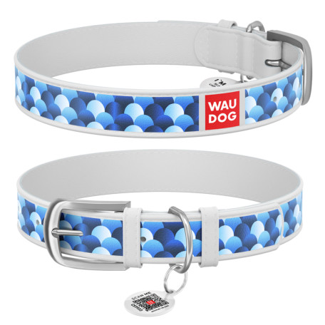 Нашийник WAUDOG Design з малюнком “Луска”, біла преміум шкіра, металева пряжка Нашийник WAUDOG Design з малюнком “Луска”, біла преміум шкіра, металева пряжка