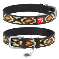 Ошейник WAUDOG Design с рисунком "Змея", чёрная премиум кожа, металлическая пряжка
