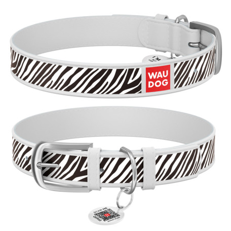 Нашийник WAUDOG Design з малюнком “Грайливі песики”, біла преміум шкіра, металева пряжка Нашийник WAUDOG Design з малюнком “Грайливі песики”, біла преміум шкіра, металева пряжка