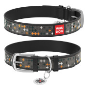 Ошейник WAUDOG Design с рисунком "Крестики", чёрная премиум кожа, металлическая пряжка - фото 1