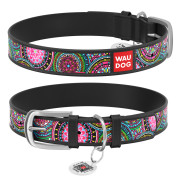 Ошейник WAUDOG Design с рисунком "Мандалы", чёрная премиум кожа, металлическая пряжка - фото 1