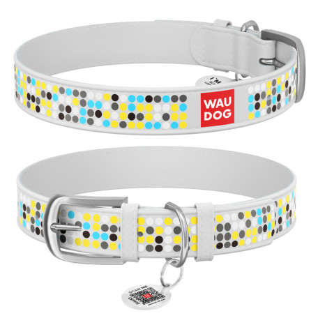Нашийник WAUDOG Design з малюнком “Мозаїка”, біла преміум шкіра, металева пряжка Нашийник WAUDOG Design з малюнком “Мозаїка”, біла преміум шкіра, металева пряжка