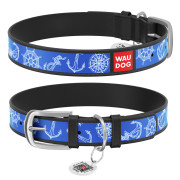 Ошейник WAUDOG Design с рисунком "Морская фантазия", чёрная премиум кожа, металлическая пряжка - фото 1