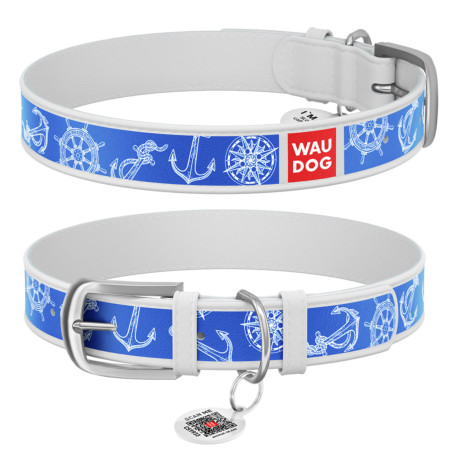 Нашийник WAUDOG Design з малюнком “Морска фантазія”, біла преміум шкіра, металева пряжка Нашийник WAUDOG Design з малюнком “Морска фантазія”, біла преміум шкіра, металева пряжка