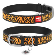 Нашийник WAUDOG Design з малюнком “Тигр”, чорна преміум шкіра, металева пряжка - фото 1