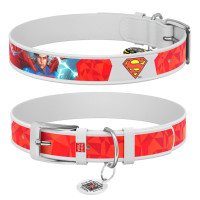 Нашийник для собак шкіряний WAUDOG Design білого кольору, малюнок "Супермен 1"