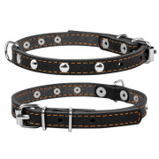 Ошейник для собак "CoLLaR" одинарный кожаный с украшениями чёрного цвета - фото 1