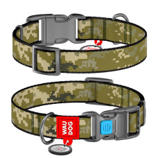 Нашийник для собак нейлоновий WAUDOG Nylon з QR-паспортом, малюнок "Мілітарі", пластиковий фастекс