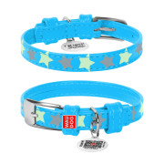 Ошейник для собак кожаный Collar WAUDOG Glamour светонакопительный голубого цвета с QR паспортом - фото 1