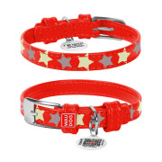 Нашийник для собак шкіряний Collar WAUDOG Glamour світонакоплювальний червоного кольору з QR паспортом - фото 1