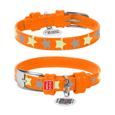 Нашийник для собак шкіряний Collar WAUDOG Glamour світонакоплювальний помаранчевого кольору з QR паспортом