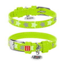 Нашийник для собак шкіряний Collar WAUDOG Glamour світонакоплювальний салатового кольору з QR паспортом