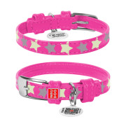Ошейник для собак кожаный Collar WAUDOG Glamour светонакопительный розового цвета с QR паспортом - фото 1