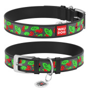 Шкіряний нашийник для собак WAUDOG Design з малюнком "Калина", чорна шкіра - фото 1
