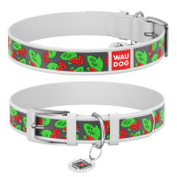 Шкіряний нашийник для собак WAUDOG Design з малюнком "Калина", біла шкіра