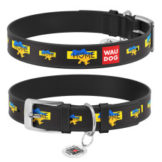 Шкіряний нашийник для собак WAUDOG Design з малюнком "Дім", чорна шкіра